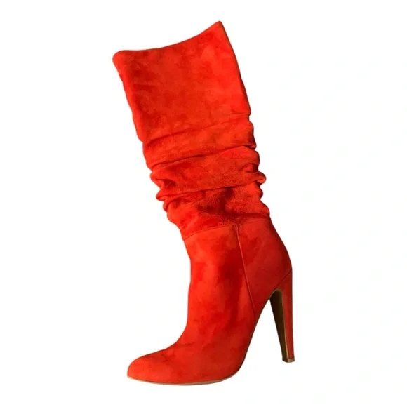 Vibrant Red Leather 5-inch Heeled Pointy Toe Boots Size 7.5 Valentine’s Day - Picture 5 of 12
